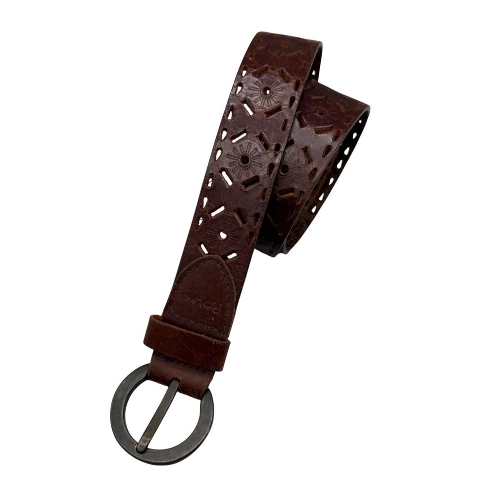 Rolfs Women's Belt Sz L Brown Leather Starbust Cut Out Casual Western Boho 6029